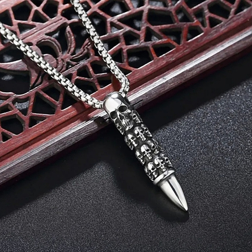 Silver Skull Pendant Necklace